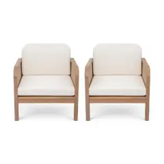 Christopher Knight Home Curtis Patio Rattan and Acacia Wood Club Chair with Water-Resistant Cushion, Brown/Beige