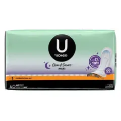 U by Kotex Clean & Secure Overnight Maxi Pads - Unscented - 40ct