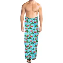 HAPPY BAY Men's Cover Up Hawaiian Summer Long Swim Trunk Swimwear For Men Vacation Beach Holidays Beachwear Pareo One Size Blue, flamingo