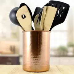 Darware 7" Hammered Gold Kitchen Utensil Holder / Tool Caddy, Store Wooden Spoons, Spatulas
