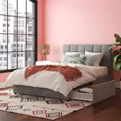 Serena Upholstered Bed with Drawers Light Gray Velvet - Cosmoliving By Cosmopolitan