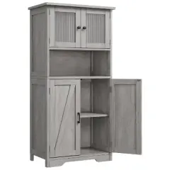 homfan Tall Bathroom Cabinet,Freestanding Storage Cabinet with Glass Doors and Adjustable Shelves, Modern Cupboard for Kitchen, Pantry, Living Room