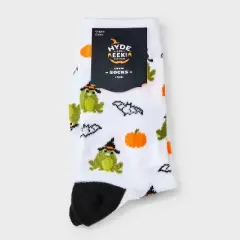 Women's Frog Witch Halloween Crew Socks - Hyde and EEK! Boutique&trade; White/Green/Black 4 - 10