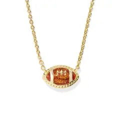 Kendra Scott Enamel Football Pendant Necklace - Gold/Brown: 14K Gold Over Brass, Lobster Claw Clasp, 19" Length