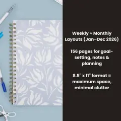 Yoobi Evolve 2026 12 Months Planner 8.5"x11" Weekly/Monthly Blue Floral