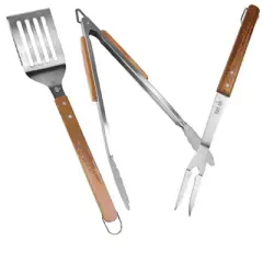 BBQ-AID 3 Piece BBQ Grill Set - Kitchen Tongs, Metal Spatula & Fork Utensils - Heavy Duty Stainless Steel Barbecue Grill Utensils