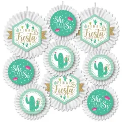 Big Dot of Happiness Final Fiesta - Hanging Last Fiesta Bachelorette Party Tissue Decoration Kit - Paper Fans - Set of 9