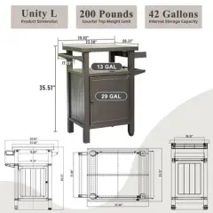 Grill Carts Outdoor with Storage and Wheels, Whole Metal Portable Table and Storage Cabinet for BBQ,Deck,Patio,Backyard(Dark Grey)