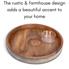 BirdRock Home Wooden and Iron Chip and Dip Serving Tray and Glass Dip Bowl