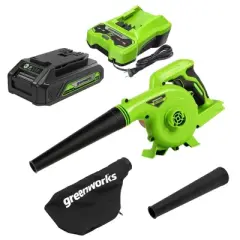 Greenworks Powerall 24V Cordless 180CFM Shop Blower Kit 2.0Ah Battery and Charger