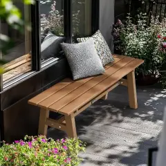 VINGLI 47&rdquo; Outdoor Bench Garden Bench w/Metal Legs, Poly Lumber Patio Bench, 660 LBS Capacity Outdoor Backless Porch Bench(Teak)