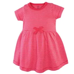 Touched by Nature Baby and Toddler Girl Organic Cotton Short-Sleeve Dresses 2pk, Bright Flower