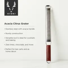 Viski Citrus Grater, Acacia Wood Handle, Lemon Zester Bar Tool, Stainless Steel Citrus Zester, Cheese Grater, Set of 1