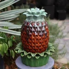 LuxenHome 17" Tabletop Ceramic Water Fountain, Pineapple Indoor and Outdoor Waterfall Fountains for Patio, Garden Decor Brown