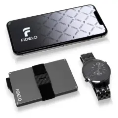 Fidelo Slim Credit Card Holder with Money Clip and RFID Blocking, Gray Aluminum