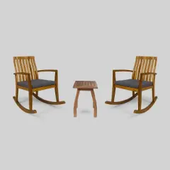 3pc Colmena Acacia Wood Rustic Rocking Chair Set with Side Table Teak - Christopher Knig