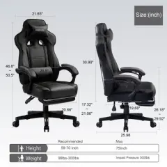 LUCKRACER Gaming Chair with Footrest High Back Computer Desk Chair Office Chair Black