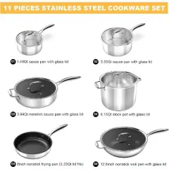 Stainless Steel Pots and Pans Set, imarku Nonstick 11-Piece Kitchen Cookware Sets, Induction Cookware Cooking Pan Set, Dishwasher & Oven Safe Pans
