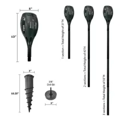 Solar Torch & Ground Spike Kit &ndash; 2-Pack with Adjustable Height & Drill Chuck