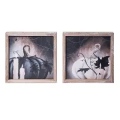 Transpac Black and White Creepy Pumpkin Set of 2 Halloween Home Decorations Decorative Objects Wood