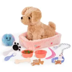 Our Generation Puppy Care & Play Set Pet Bed Accessories for 18" Dolls: Includes Leash, Toothbrush, Collar, 11-Piece Set