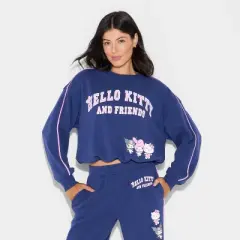 Women's Hello Kitty & Friends Bubble Hem Graphic Sweatshirt - Navy Blue