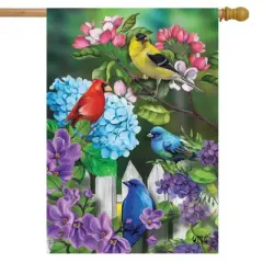 Feathered Friends Spring House Flag Birdbath Birds 28" x 40" Briarwood Lane