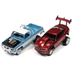 Greenlight Collectibles 1/64 Zingers Chevrolet Twin Pack, 1973 Cheyenne and 2011 Camaro,  Johnny Lightning, JLSP221A
