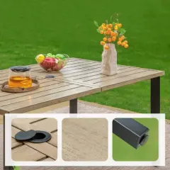 7pc Patio Dining Set with Rectangular Faux Wood Table with Umbrella Hole & Chairs - Captiva Designs: Weather-Resistant, Steel Frame