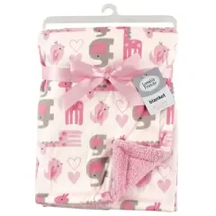 Luvable Friends Baby Girl Plush Blanket with Faux Shearling Back, Girl Safari, One Size