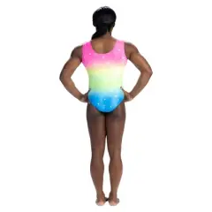 GK Elite Girls' Simone Biles Gradient Sparkle Leotard Pink/Green/Blue