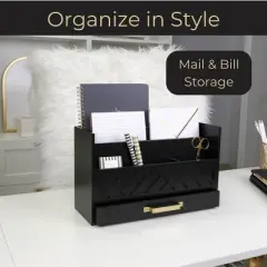 Blu Monaco Wooden Mail Organizer for Countertop or Desk - Kitchen Mail Sorter With Drawer