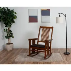 Gift Mark Mission Style Adult Rocking Chair with Brown Faux Leather Seat
