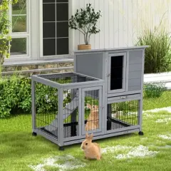 Sevobal Pet Carriers, Portable Rabbit Hutch with Wheels, Indoor Outdoor Fence for Yard, Gray, 38.98"*23.82"*36.61"
