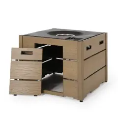 40,000 BTU Square Outdoor Fire Pit with Lightweight Concrete Top and WPC Base