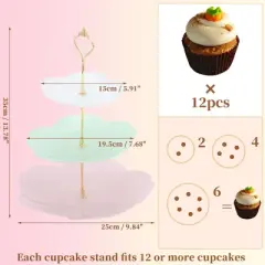 Unique Bargains 3 Tier Dessert Cupcake Stand Flower Shape Cup Cake Holder Tower White Pink Green