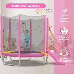 NAYSAYE Trampoline with Safety Net Slide and Ladder for Outdoor Fun for Kids Backyard, Pink, 115.00"*84.00"*79.00"