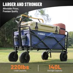 Folding wagon,the combination of 600D Oxford fabric and PVC material allows this folding wagon to support up to 220 lbs, Dark navy blue