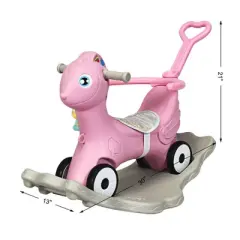 Costway Baby Rocking Horse 4 in 1 Kids Ride On Toy Push Car w/ Music