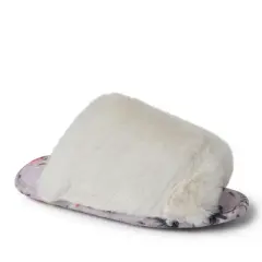 Dearfoams Women's Louise Furry Cross Band Slide Slippers Set with Sleep Eye Mask