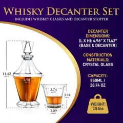 NutriChef Home Bar Whiskey Decanter - Whiskey Glass Decanter Aerator Set with Whiskey Glasses, Elegant Decanter Design