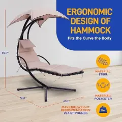 SereneLife Outdoor Swinging Chaise w/a Built-in Pillow and Removable Canopy UV Protection and Foam Covered Armrest