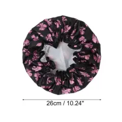 Unique Bargains Women Double Layer Bows Shower Cap Black Pink 1 Pc