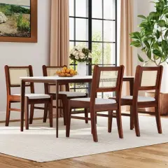 Tangkula 4PCS Rattan Dining Chairs Upholstered Kitchen Chairs w/ Rubber Wood Frame