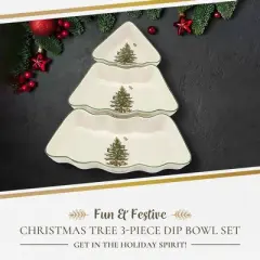 Spode Christmas Tree Dip Bowl Set - 3-Piece Ceramic Christmas Dipping Bowls - Festive Salsa Bowls - Holiday Dinnerware & Seasonal Tableware