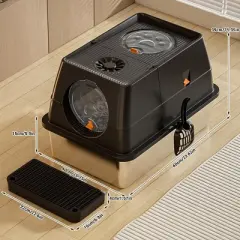 Stainless Steel Cat Litter Box with Lid 15.35'', Large Enclosed Metal Kitty Box with Removable Top & Scoop, Dog Proof, Odor Free