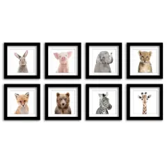 Americanflat Nursery Baby Animals - 8 Piece Square Framed with Mat Gallery Wall Set