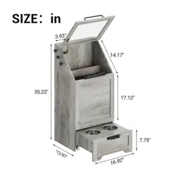 Pet Feeder Station with 2 Raised Bowls, 35.2 Inch Dog Food Storage Cabinet with Flip Top, Pet Toy Organizer for Large, Medium, Small Dogs