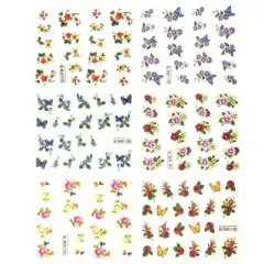 Wrapables Nail Art Water Nail Stickers Water Transfer Stickers / Nail Art Tattoos / Nail Art Decals, Flowers & Butterflies (6 Sheets)