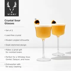 Viski Raye Sour Glasses, Whiskey Sour Glasses, Stemmed Cocktail Glasses, Crystal Cocktail Glassware 7.5oz Set of 2